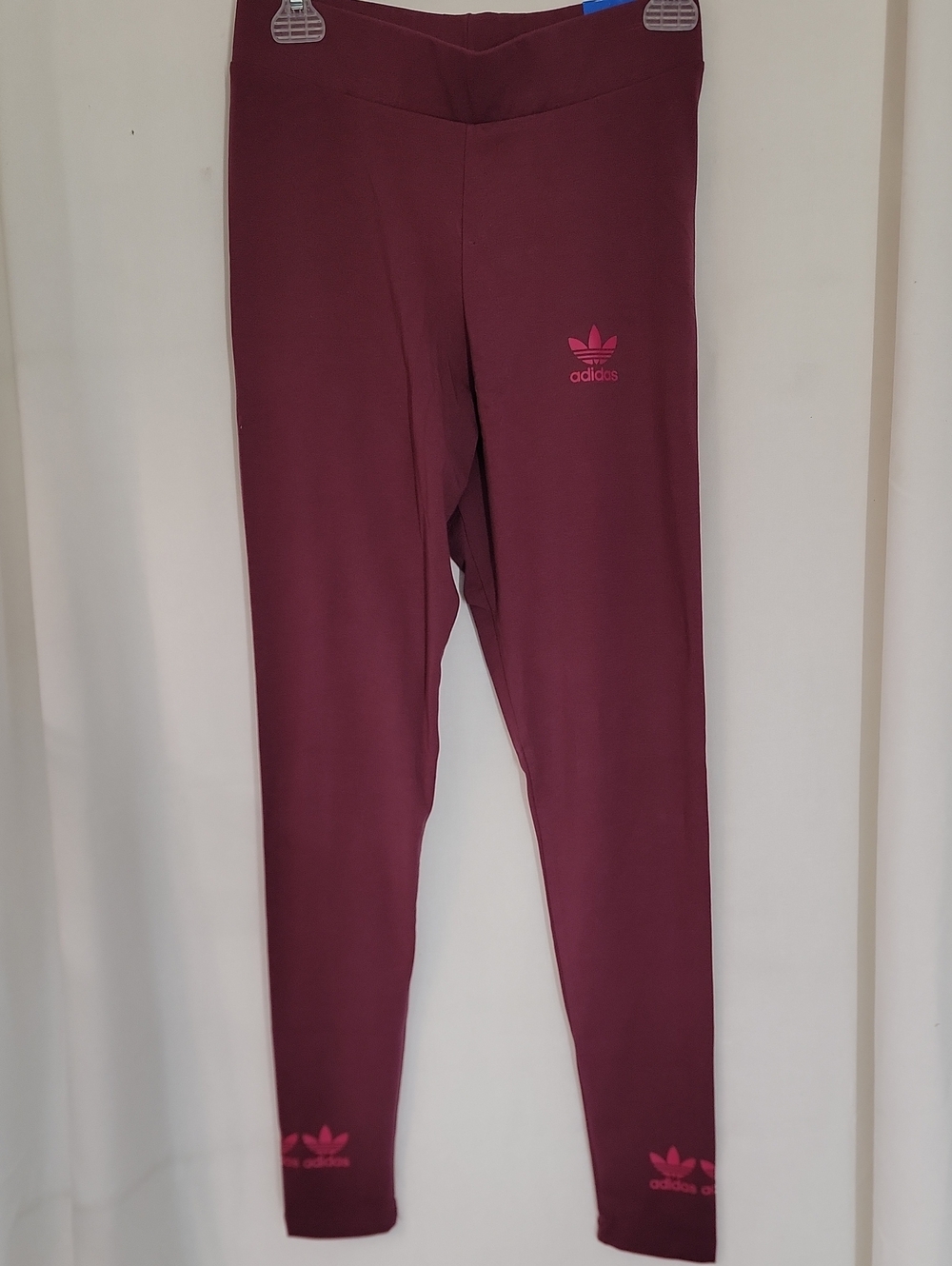 adidas Girls Maroon Leggings with Pink Logos